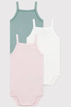Petit Bateau Set da 3 body con spalline in cotone tinta unita neonato