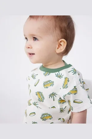 Petit Bateau T-shirt a maniche corte in cotone con barche stampate neonato