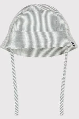 Petit Bateau Cappellino in seersucker con laccetti da annodare neonato