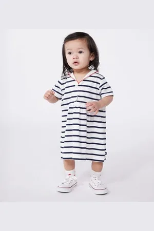 Petit Bateau Abito a maniche corte con collo alla marinara in cotone a righe