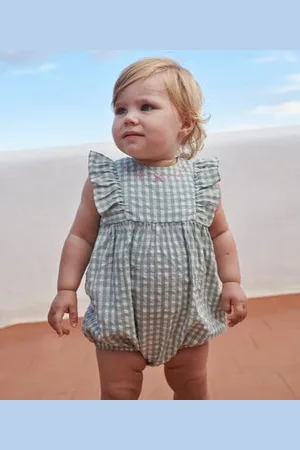 Petit Bateau Pagliaccetto neonato senza maniche con stampa a quadretti vichy e scollo ricamato