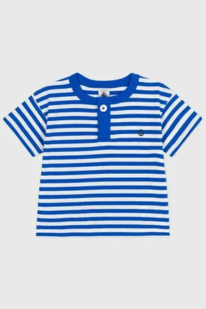 Petit Bateau T-shirt a maniche corte in cotone a righe neonato