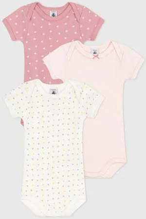 Petit Bateau Set di 3 body a maniche corte in cotone a cuoricini neonato