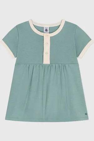 Petit Bateau Abito a maniche corte in cotone tinta unita con dettagli a contrasto neonato