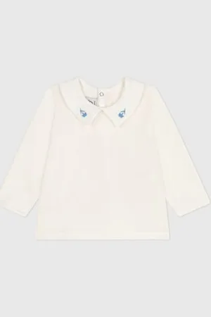 Petit Bateau Blusa a maniche lunghe in cotone con colletto ricamato neonato