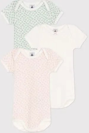 Petit Bateau Set da 3 body a maniche corte in cotone a fiori neonato