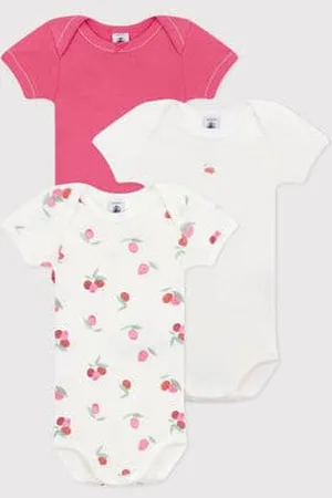 Petit Bateau Set da 3 body a maniche corte in cotone a fiori neonato