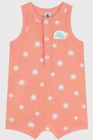 Petit Bateau Tutina corta senza maniche in spugna di cotone con soli stampati neonato