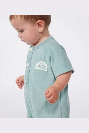 Petit Bateau Tutina corta a maniche corte in spugna di cotone tinta unita con stemma neonato