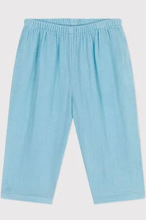 Petit Bateau Pantaloni in garza di cotone tinta unita neonato