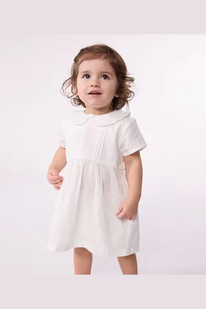 Petit Bateau Abito bianco in cotone neonato, con bloomer e dettagli traforati