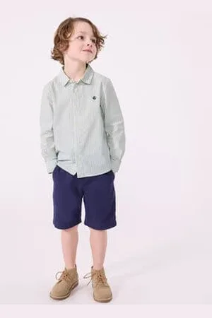 Petit Bateau Camicia a maniche lunghe in cotone a righe bambino