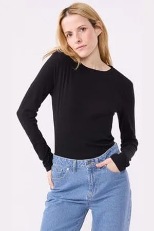 Petit Bateau T-shirt Iconica a maniche lunghe a coste tinta unita donna