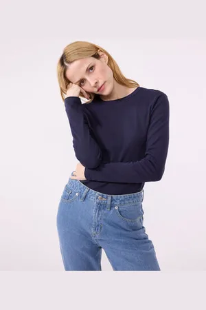 Petit Bateau T-shirt Iconica a maniche lunghe a coste tinta unita donna