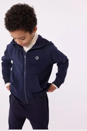 Petit Bateau Felpa con cappuccio e cerniera in cotone tinta unita bambino