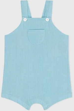 Petit Bateau Salopette corta in garza di cotone tinta unita neonato