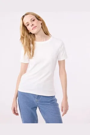 Petit Bateau T-shirt Iconica a maniche corte a coste tinta unita donna