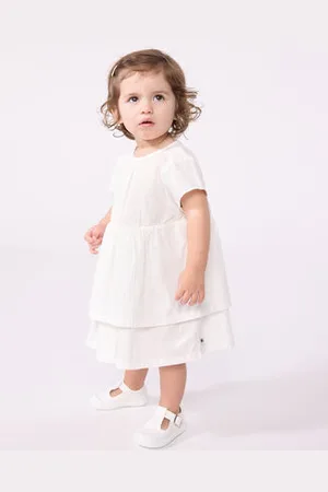 Petit Bateau Abito da cerimonia a maniche corte in cotone leggero neonato