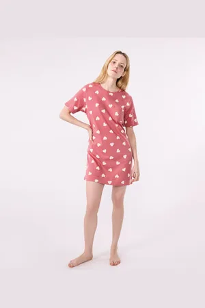 Petit Bateau Camicia da notte a maniche corte con stampa a cuori donna