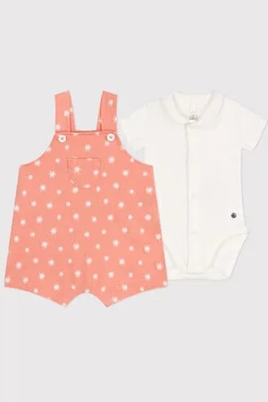 Petit Bateau Completo nascita composto da salopette in cotone con soli stampati e body
