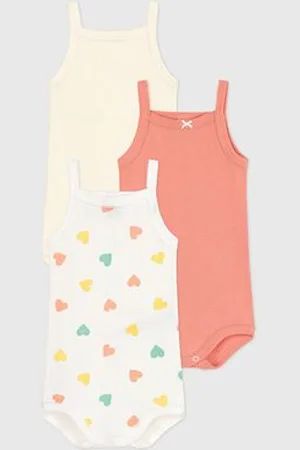 Petit Bateau Set da 3 body con spalline in cotone a cuori neonato