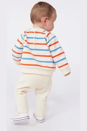 Petit Bateau Felpa in cotone con stampa a righe alla marinara bicolore neonato