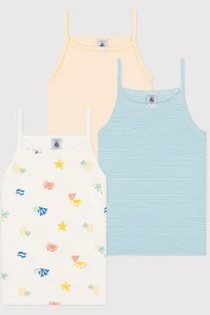 Petit Bateau Set di 3 canotte in cotone con stampa bambino