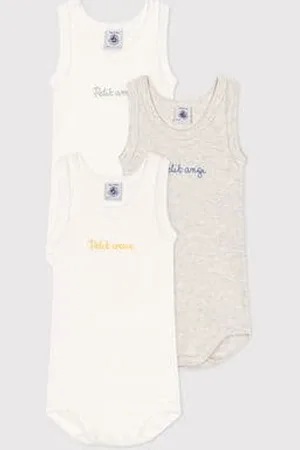 Petit Bateau Set da 3 body senza maniche in cotone tinta unita neonato