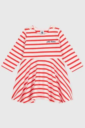 Petit Bateau Abito a maniche lunghe in cotone spesso a righe neonato