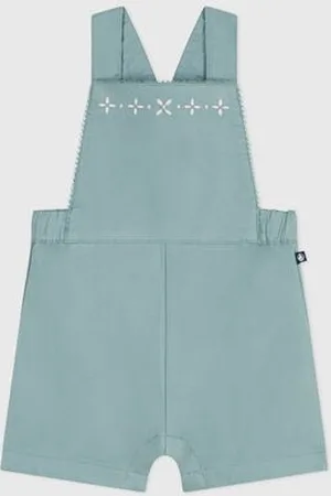 Petit Bateau Salopette corta in cotone tinta unita neonato