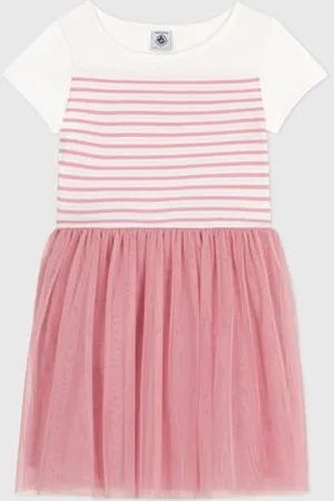 Petit Bateau Abito a maniche corte in cotone e tulle bambina