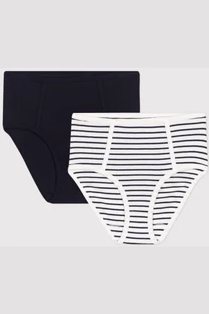Petit Bateau Confezione da 2 slip vita alta in misto cotone ed elastam donna