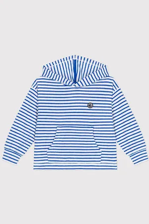 Petit Bateau Felpa con cappuccio bambino unisex in spugna di cotone a righe