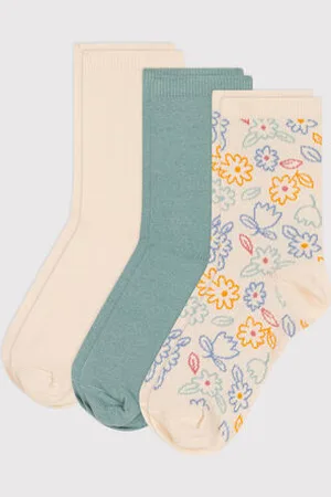 Petit Bateau 3 paia di calze in cotone a fiori bambino