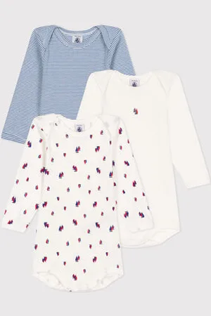 Petit Bateau Confezione da 3 body a maniche lunghe in cotone con stampa regata neonato