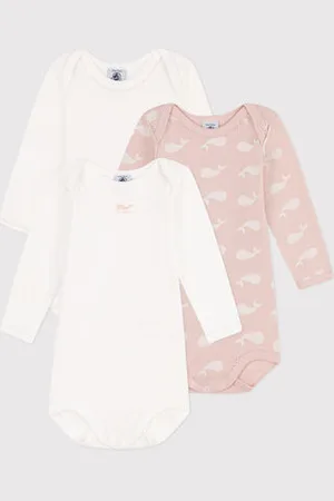 Petit Bateau Confezione da 3 body a maniche lunghe in cotone con balene rosa