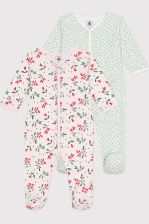 Petit Bateau Set di 2 pigiami in cotone a fiori neonato