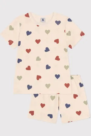 Petit Bateau Pigiama short fantasia a cuori in cotone bambino