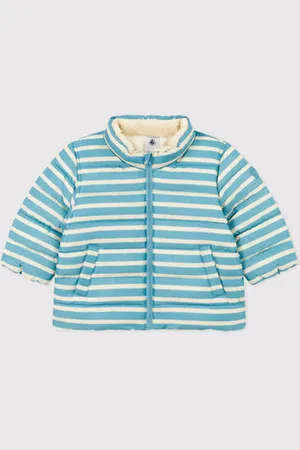 Petit Bateau Piumino a righe con cappuccio ripiegabile per bebè