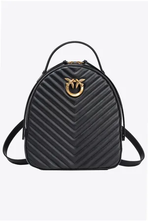 Pinko Zainetto Love Bag in pelle matelassé con Love Birds, Nero-antique gold, U