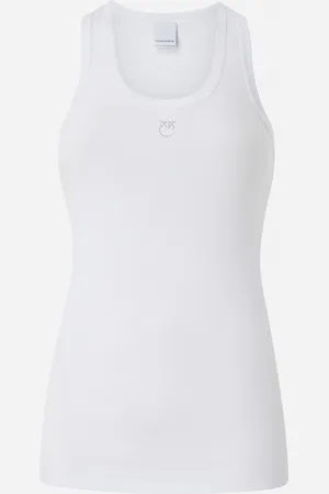 Pinko Top canottiera a costine con logo uccellini, , M