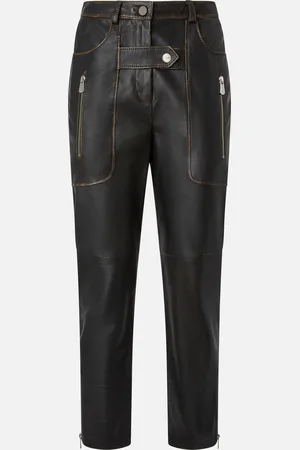 Pinko Pantaloni biker in pelle con zip, , 44