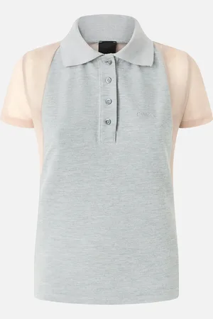 Pinko T-shirt polo in tulle e cotone con mini ricamo logo, , S