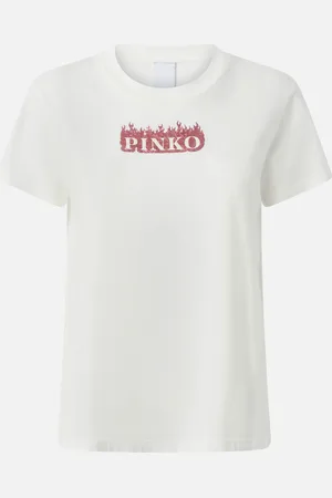 Pinko T-shirt stampa logo con fiamme, - , XXL