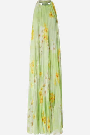 Pinko Abito lungo a pieghe stampa fiori, Mult. verde/giallo/bianco, 44