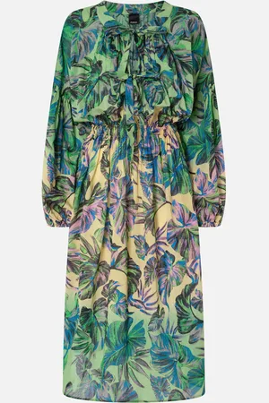 Pinko Abito midi ampio foglie tropicali, Mult. giallo/rosa, L