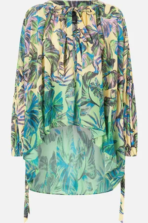Pinko Blusa stampa foglie con doppio fiocco, Mult. giallo/rosa, U