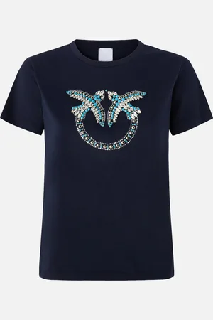 Pinko T-shirt con ricamo logo Love Birds in cristalli, , XS