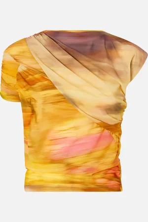 Pinko Top corto asimmetrico stampa paesaggio, Mult. beige/rosa, XL