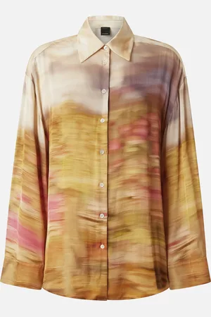 Pinko Camicia in satin con stampa paesaggio, Mult. beige/rosa, S